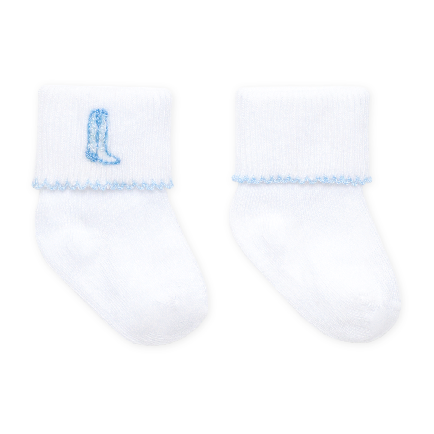 Darling Cowboy Boots Hand-Embroidered Socks - Light Blue