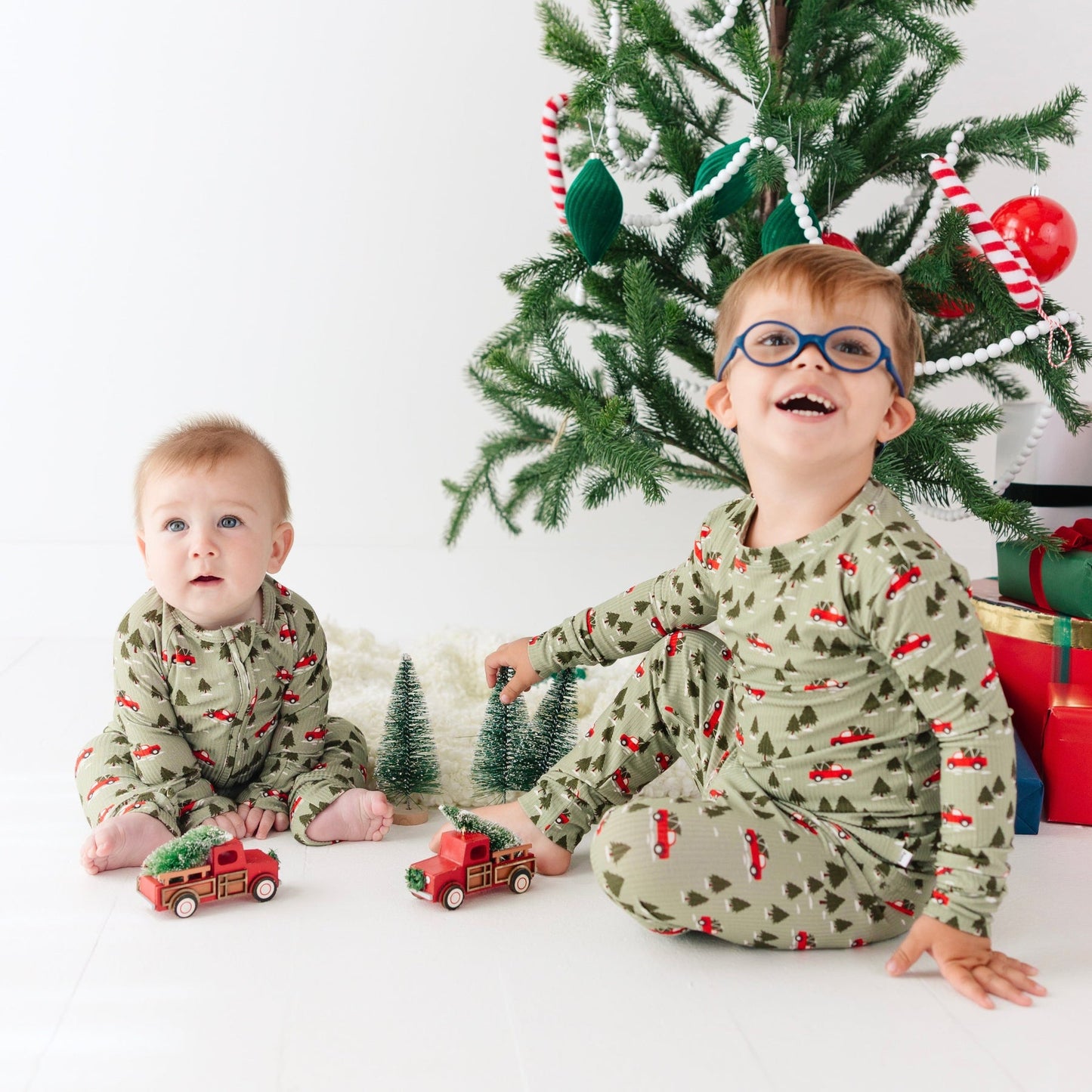 Red Christmas Trucks Small Ribbed Two-Piece Set