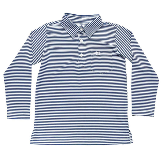 Boys Inshore Performance Polo LS - Navy Stripe  