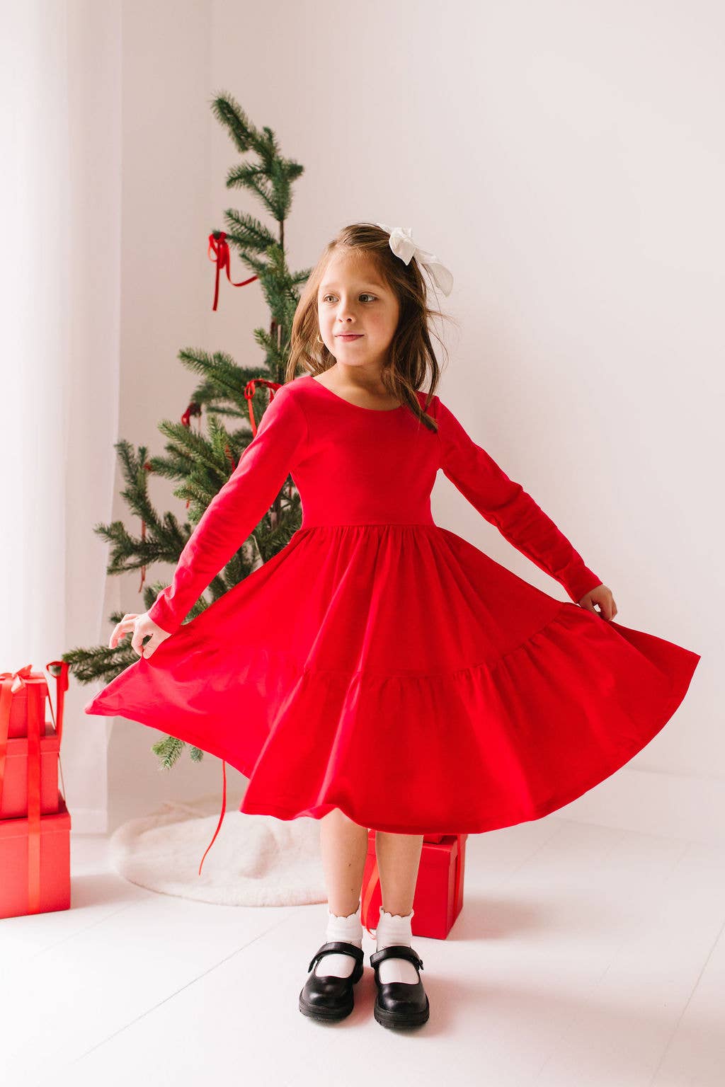 Gwendolyn Ruffle Dress in Scarlet