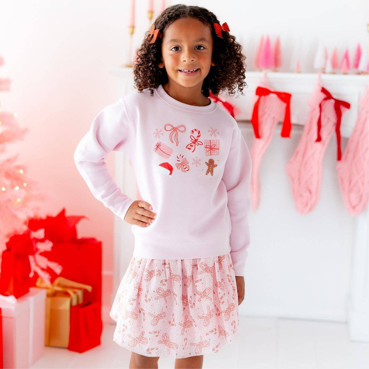 Candy Cane Bow Printed Christmas Tutu Skirt - Kids Clothing