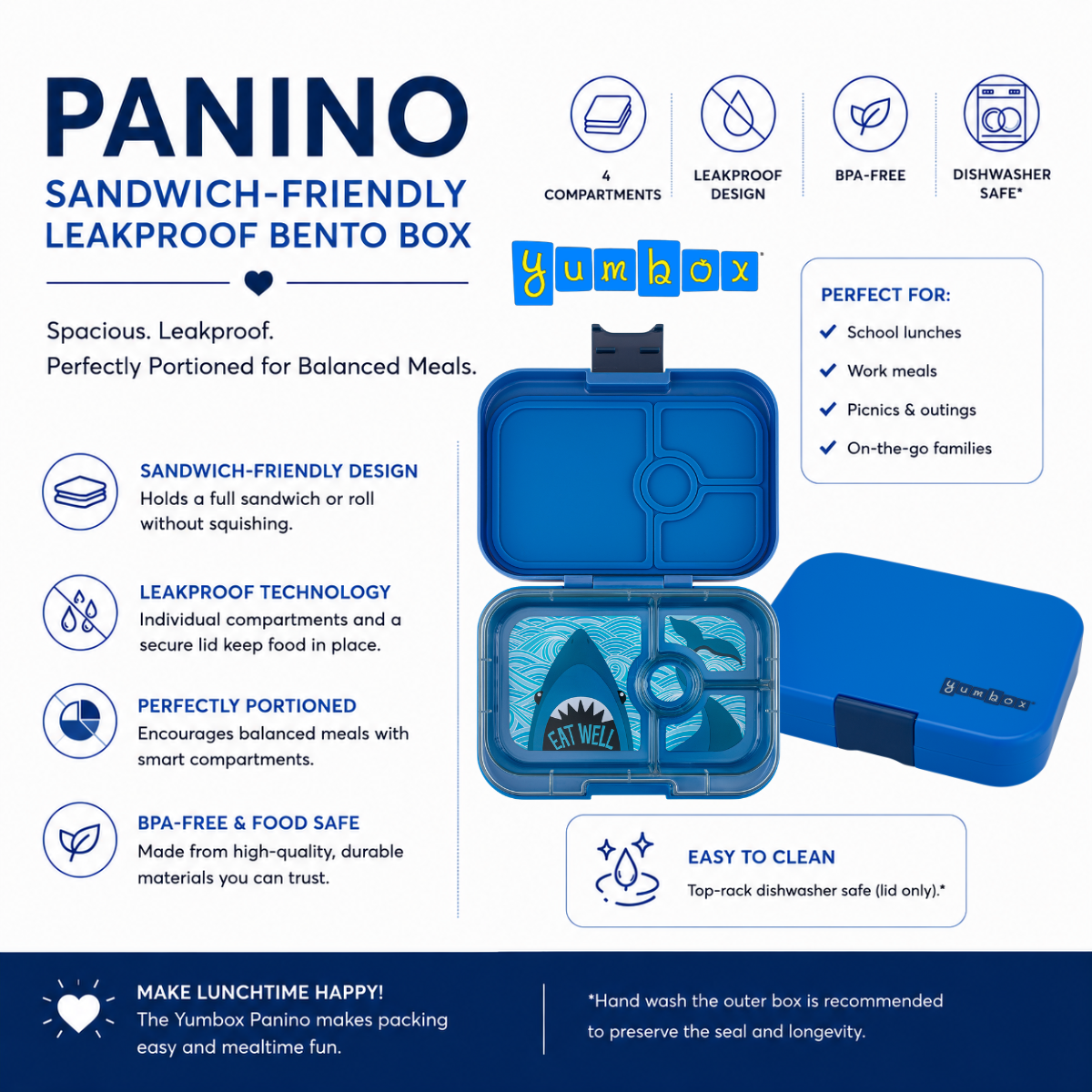 Yumbox Panino - Sandwich-Friendly Leakproof Bento Lunch Box
