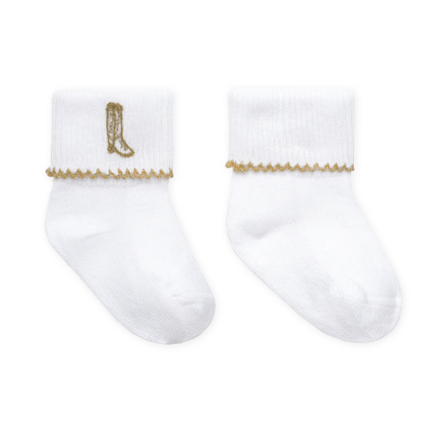 Darling Cowboy Boots Hand-Embroidered Socks - Ivory