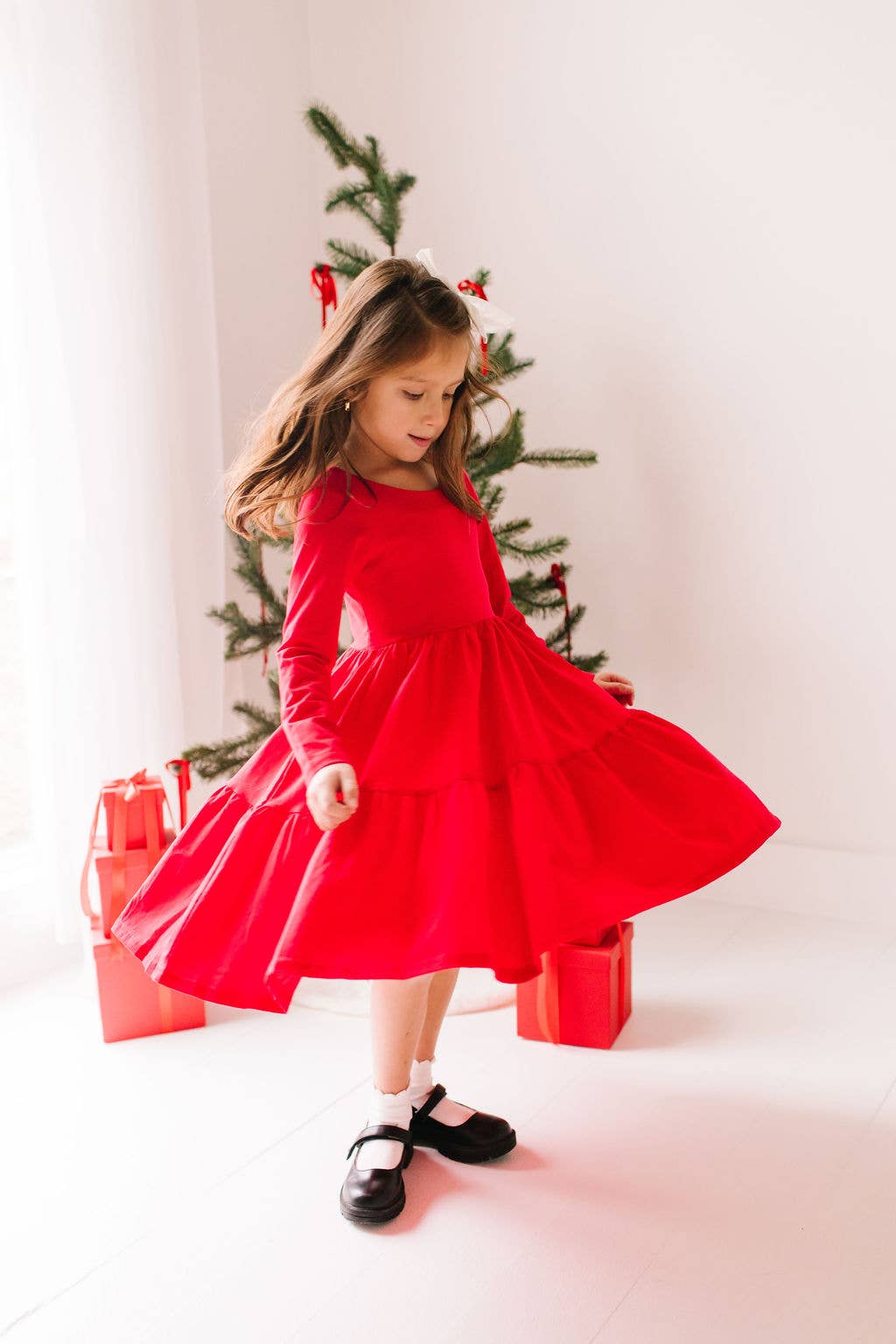 Gwendolyn Ruffle Dress in Scarlet