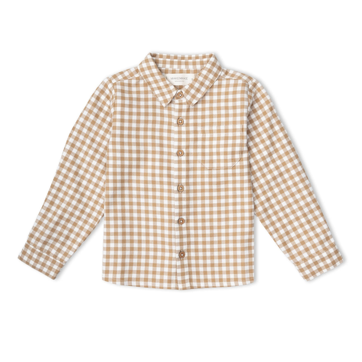 Organic Collared Long Sleeve Shirt - Oat Gingham