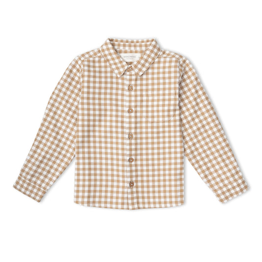 Organic Collared Long Sleeve Shirt - Oat Gingham