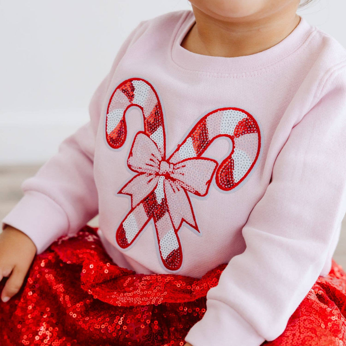 Candy Cane Sequin Patch Christmas Sweatshirt - Kids Clothing