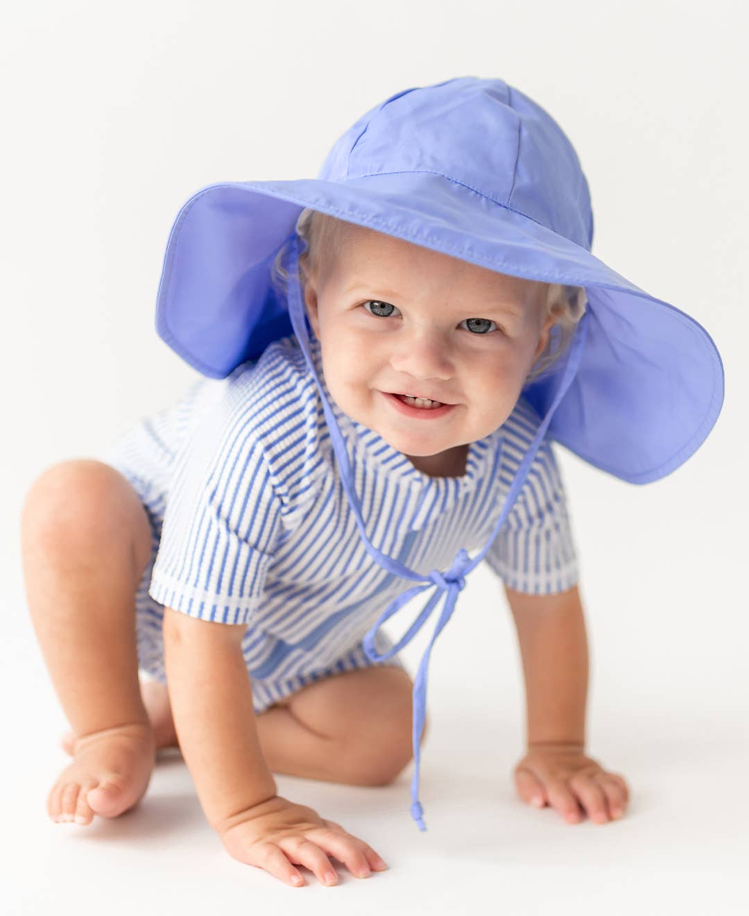 Baby Boys Periwinkle Blue Seersucker Short Sleeve One Piece Rash Guard Swimsuit