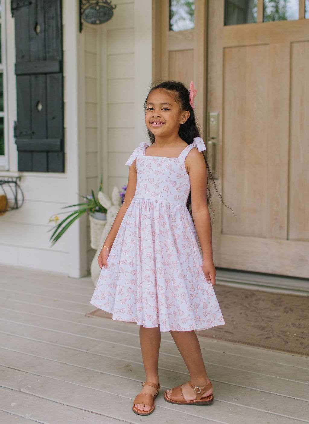 Valerie Dress in Ditsy Bunny | Girls Pocket Twirl Dress