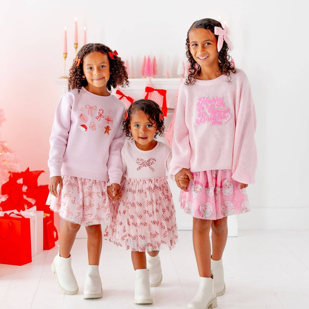Candy Cane Bow Printed Christmas Tutu Skirt - Kids Clothing