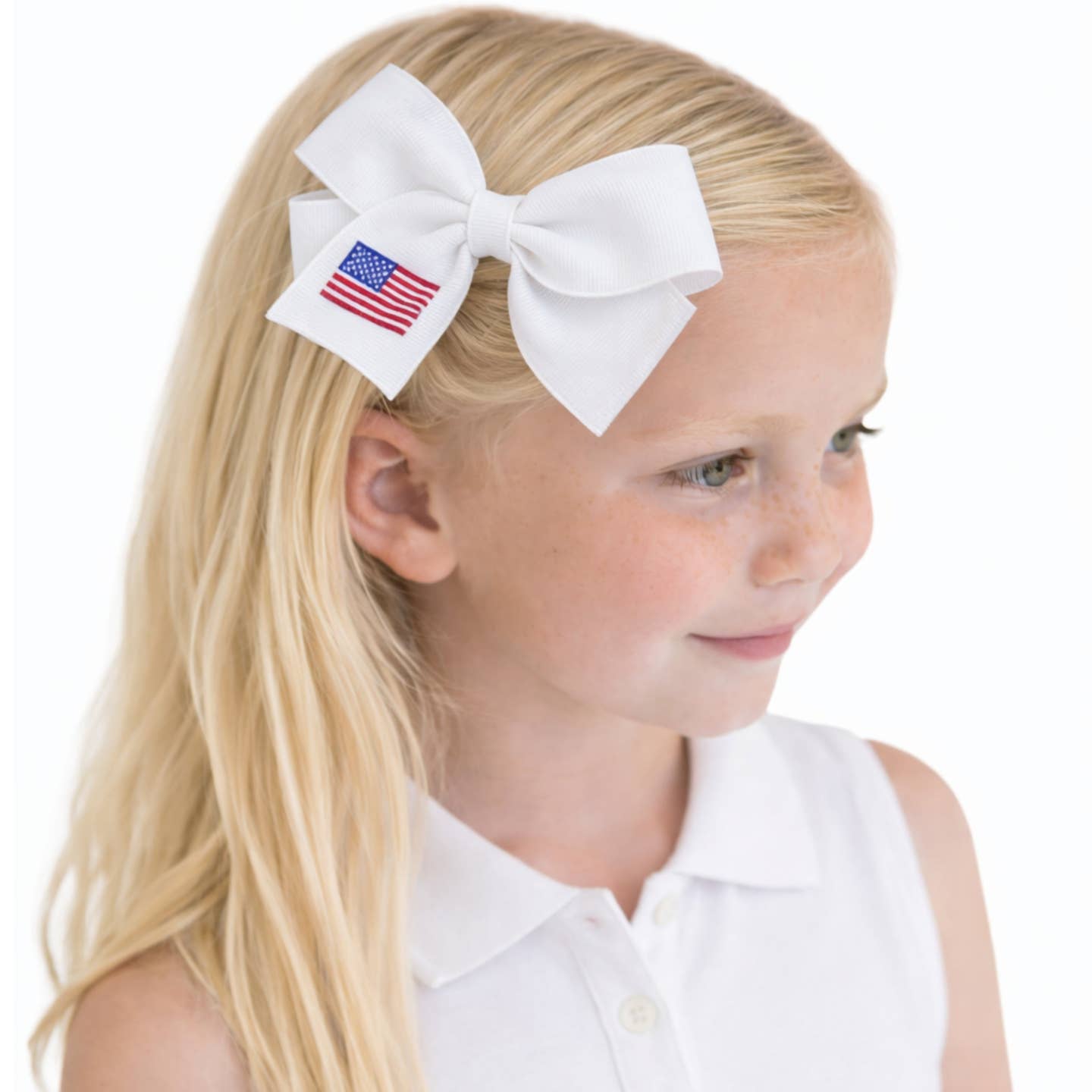 American Flag Hair Bow- White