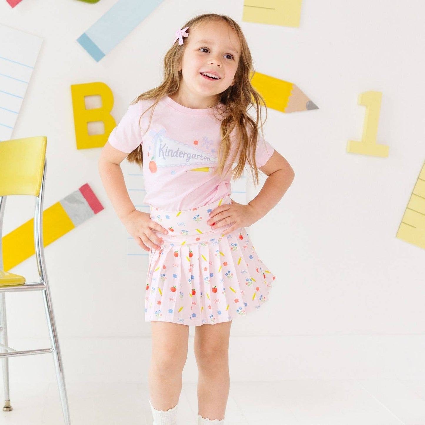 Kindergarten Bow Pennant Short Sleeve T-Shirt Back To School