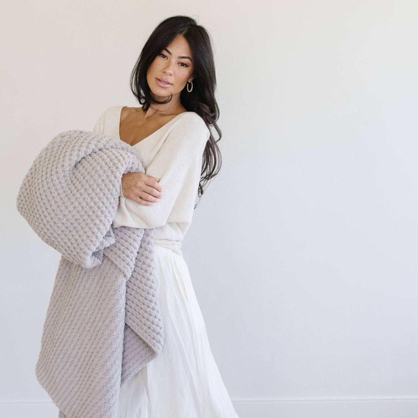 Waffle Knit Throw Blanket Moonbeam