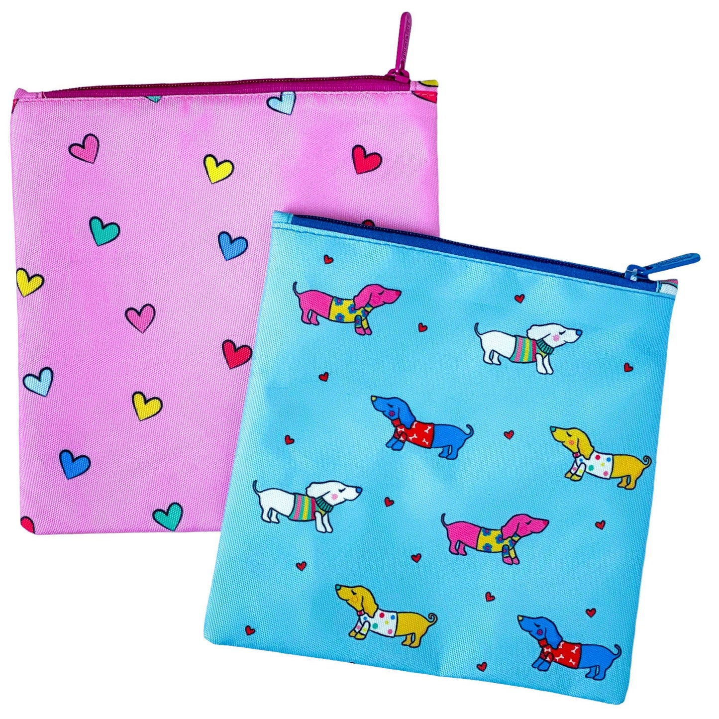 Reusable Snack and Sandwich Baggies  Set of 2, Hearts & Dogs