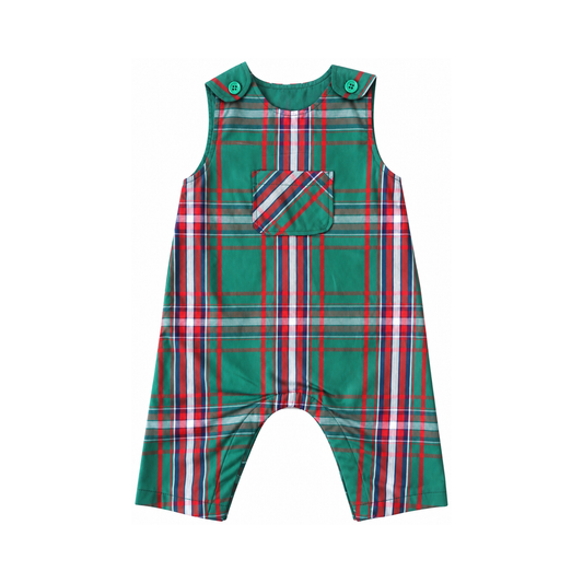 Brooks Romper - Christmas Plaid Green