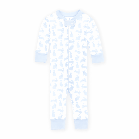 Leaping Bunnies Zip Pajamas Blue