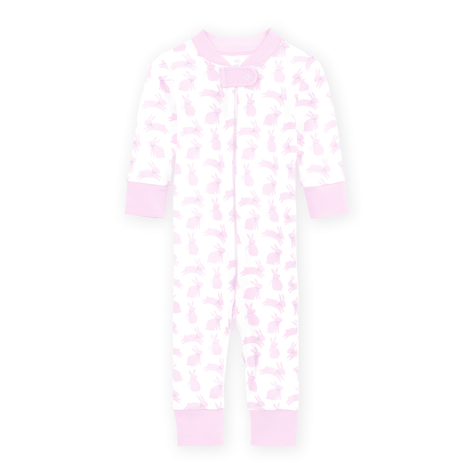 Leaping Bunnies Zip Pajamas Pink