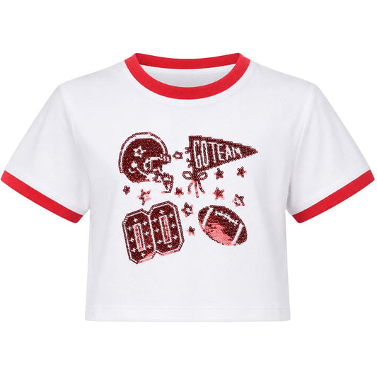 Sequin Football Elements Boxy T Red