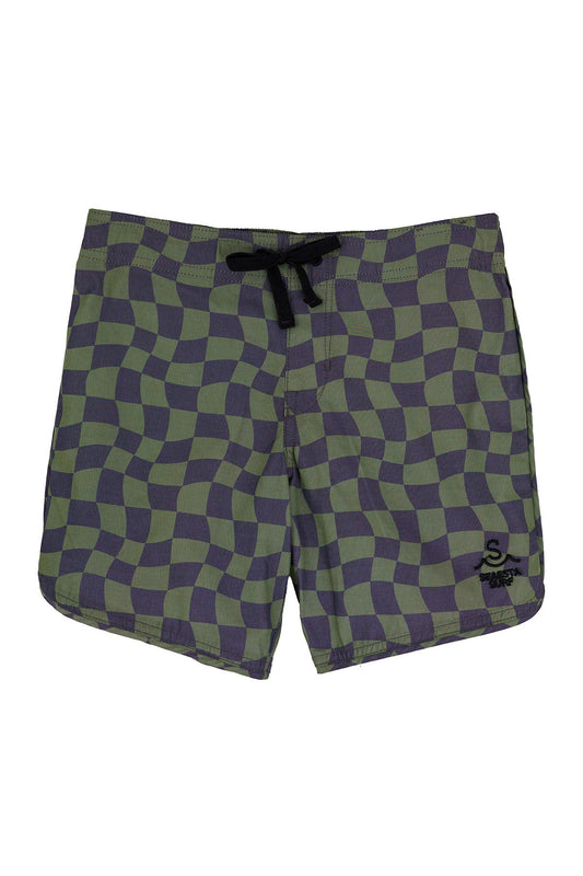 Seaesta Scallop Retro Flare Boardshort Wavy Checks Pine