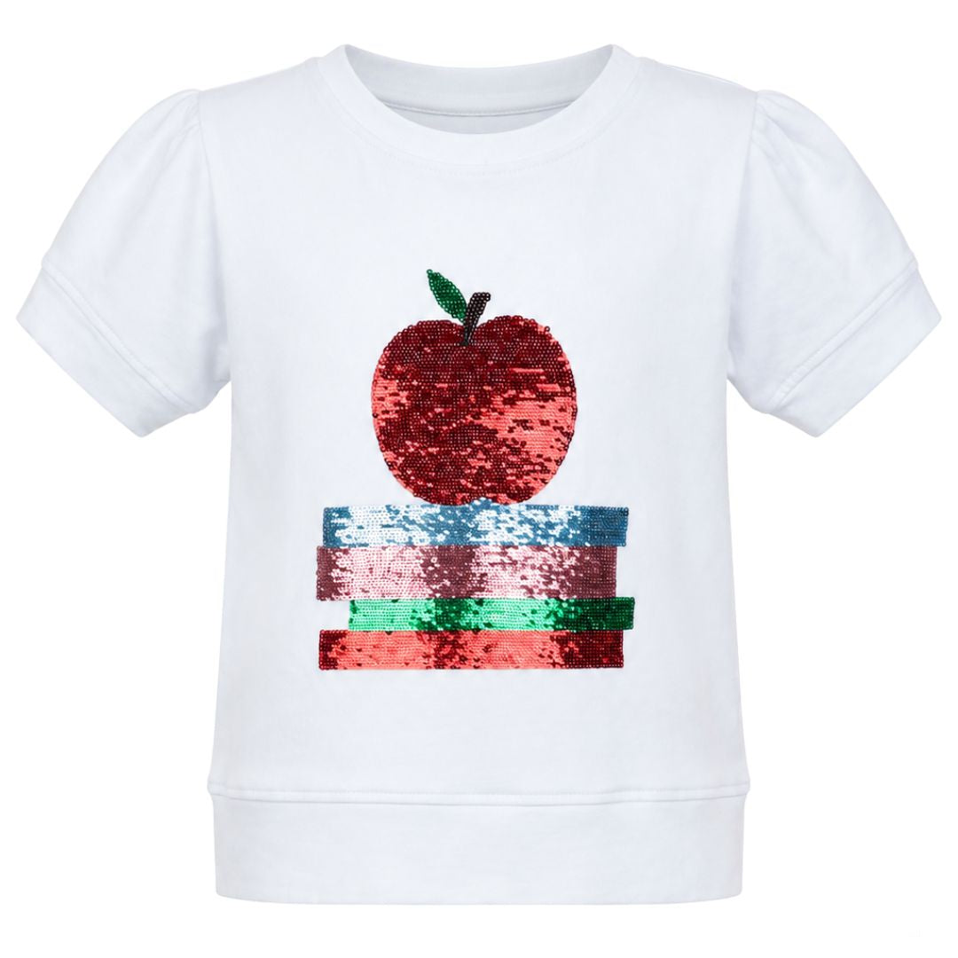 Sequin Apple White Short Sleeve