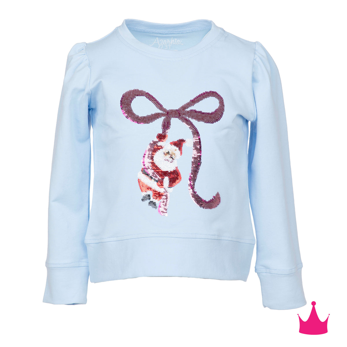 Sequin Santa Bow Light Blue Holly