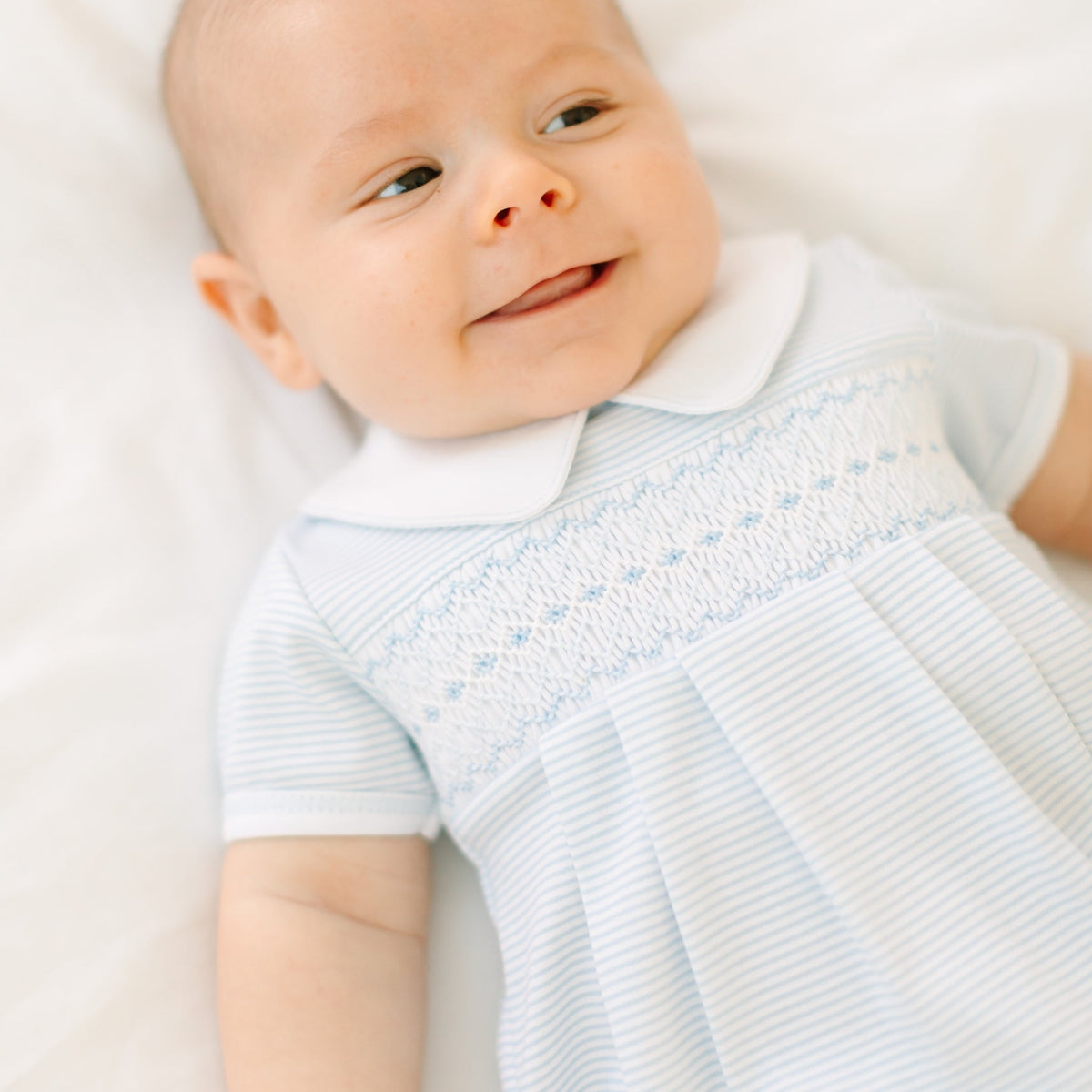 Magnolia Baby Benjamin Smocked Short Sleeve Bubble - Light Blue