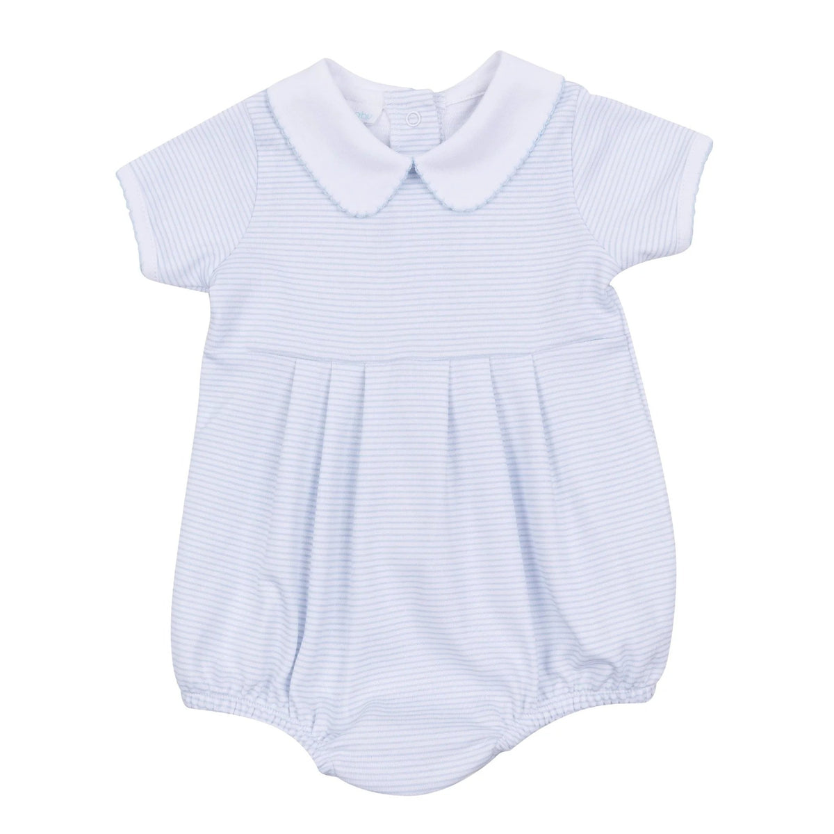 Magnolia Baby Mini Stripes Collared Short Sleeve Bubble - Light Blue