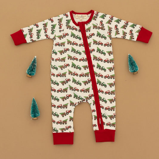Magnolia Baby Santa's Tractor Zip Playsuit